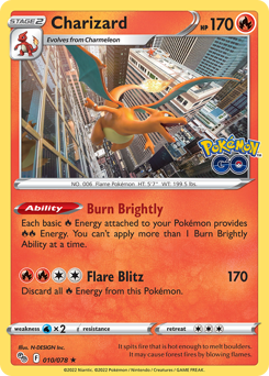 Charizard z edície Pokémon GO, karta č.10